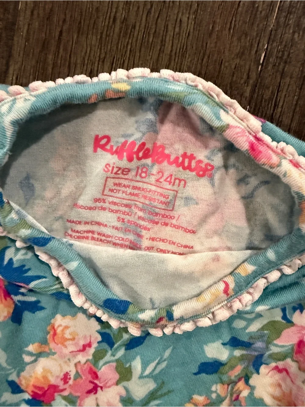 Ruffle Butts Aqua Floral Long-Sleeve Pajama Set with Pink & Cream Flowers